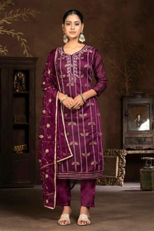 Purple Unstitched Modal Cotton Jacquard Pant Style Suit NCUS11610158