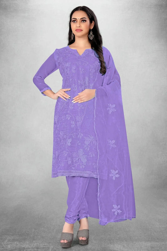 Purple Unstitched Organza Churidar Suit NCUS11610423