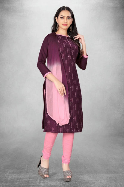 Purple Unstitched Slub Cotton Churidar Suit NCUS11610436