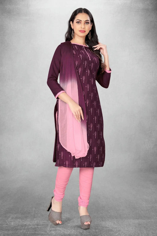 Purple Unstitched Slub Cotton Churidar Suit NCUS11610436