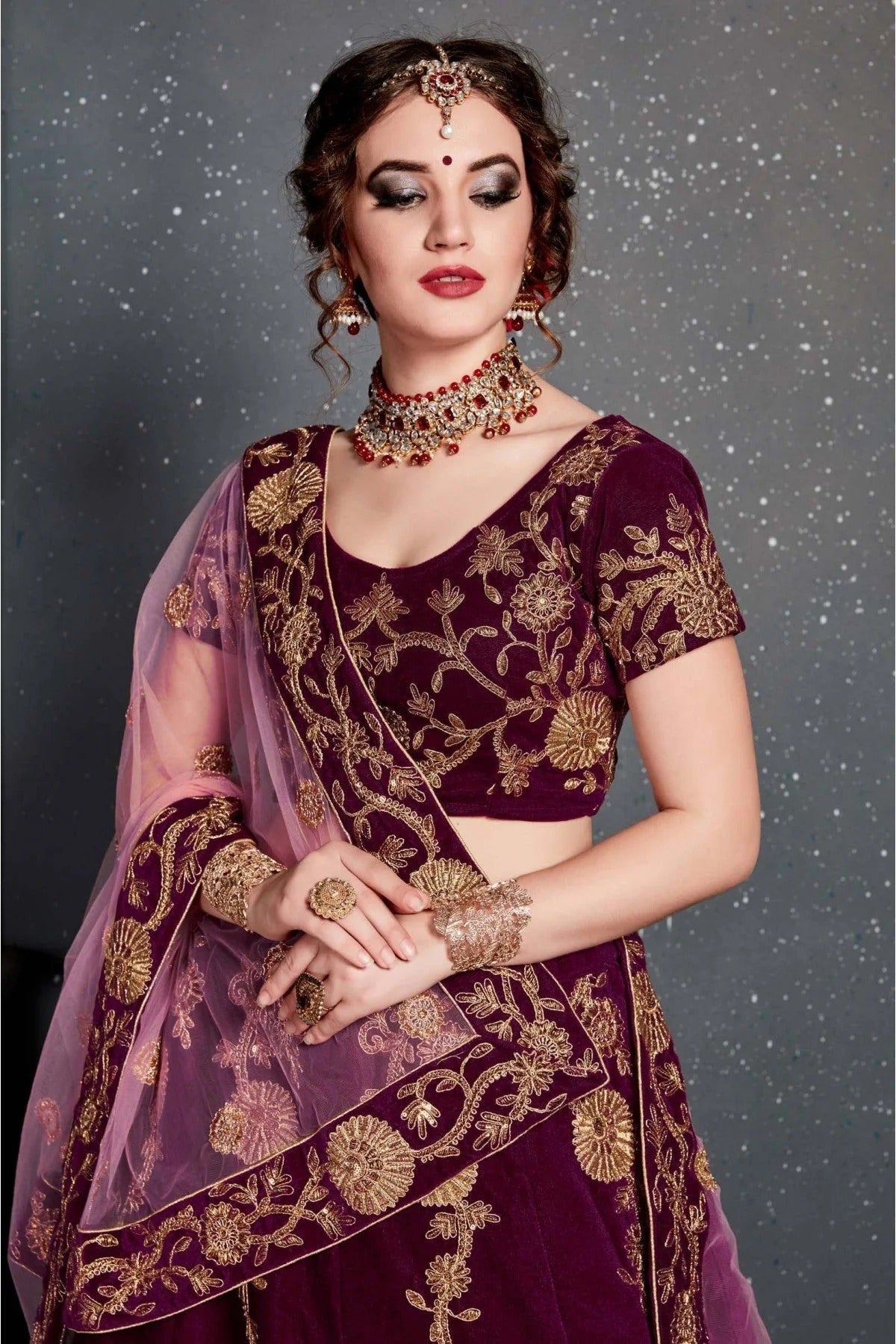 Purple Velvet Lehenga Choli NCLC10110271
