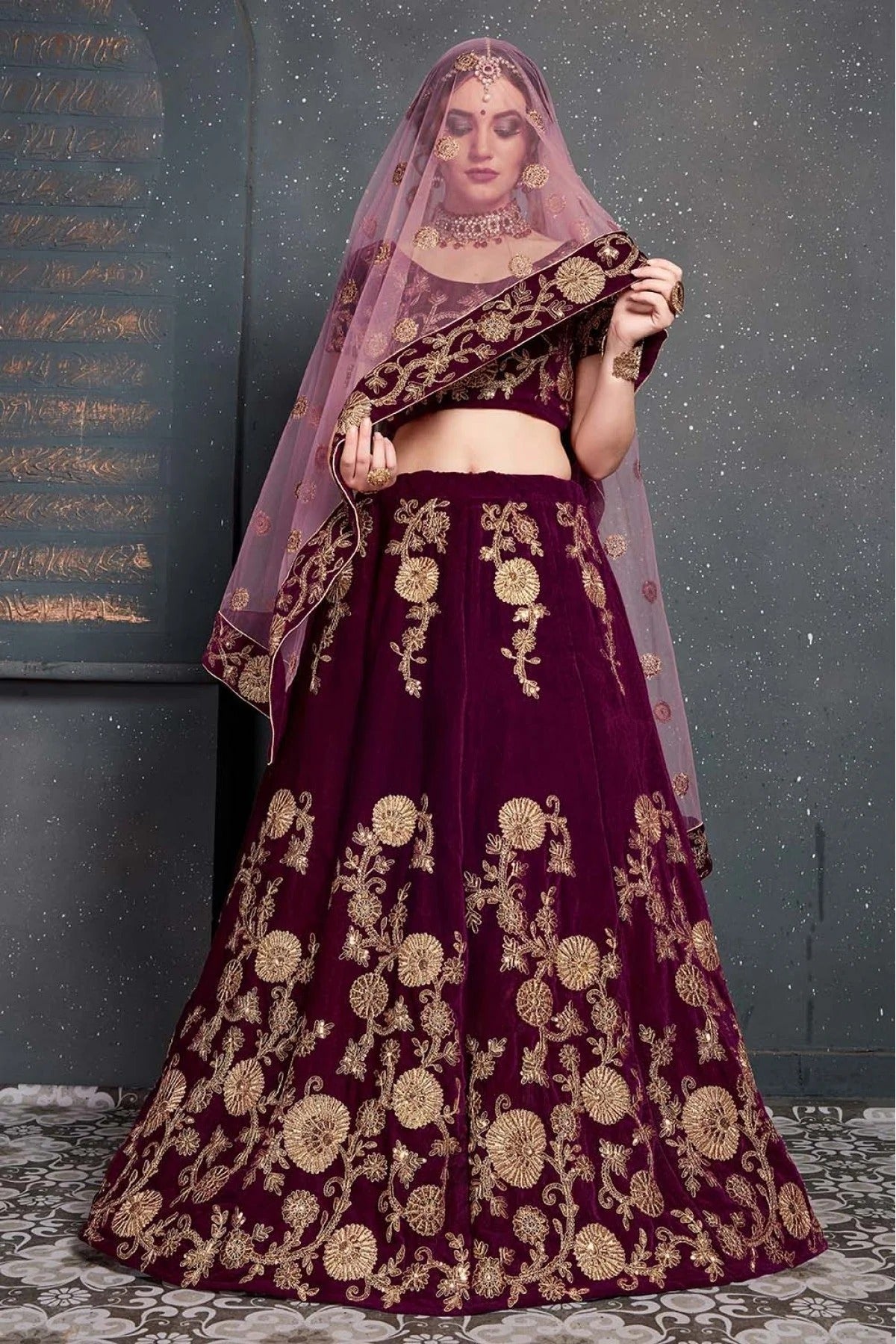 Purple Velvet Lehenga Choli NCLC10110271