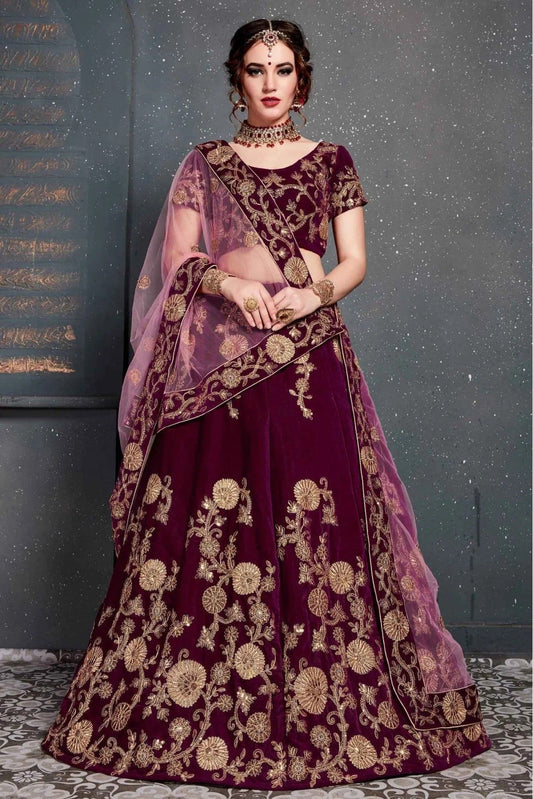 Purple Velvet Lehenga Choli NCLC10110271