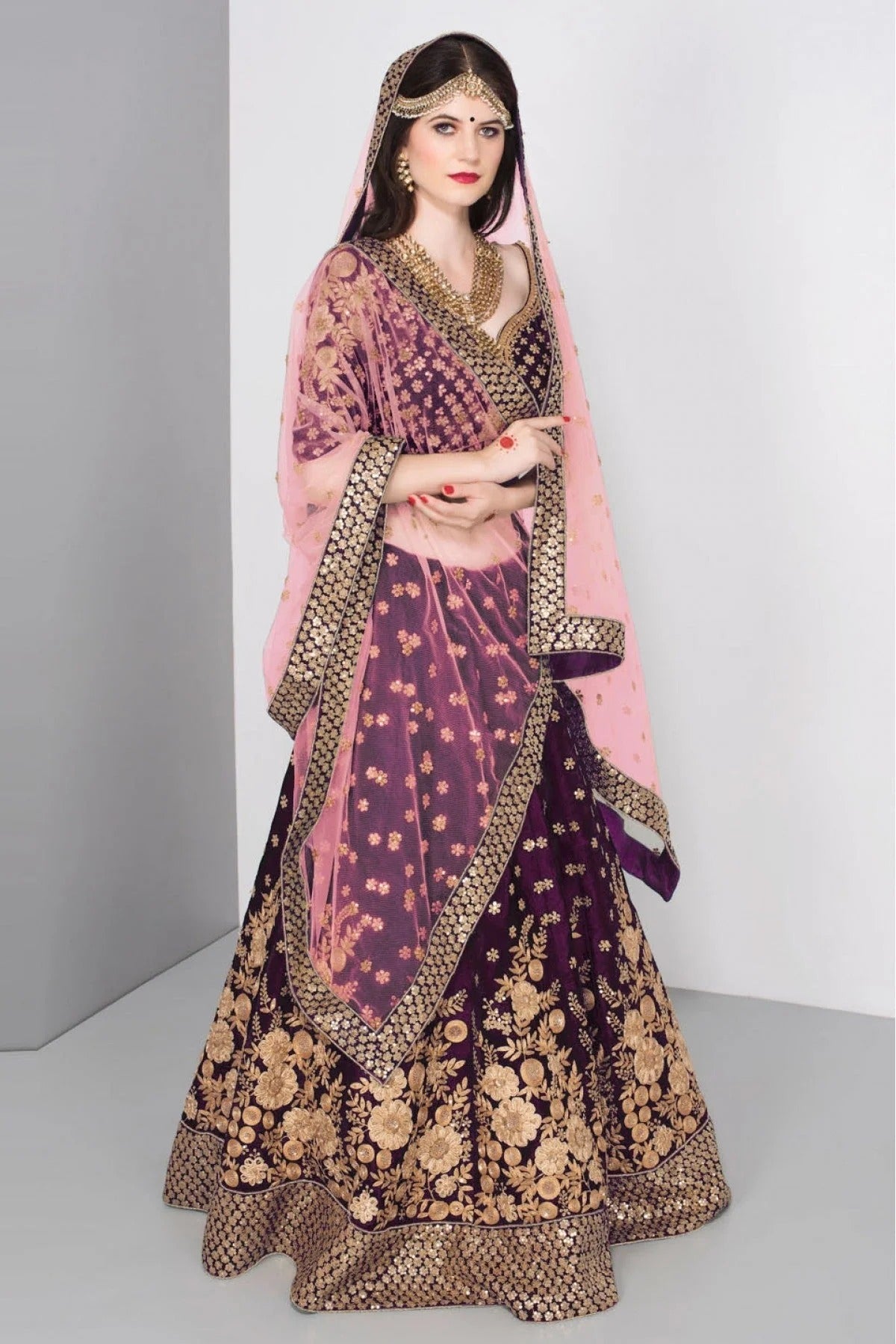 Purple Velvet Lehenga Choli NCLC10110288