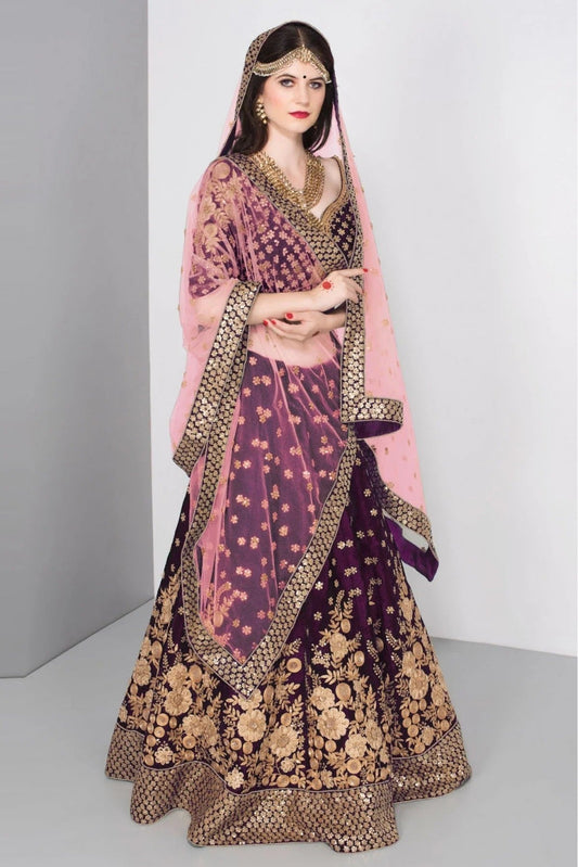 Purple Velvet Lehenga Choli NCLC10110288
