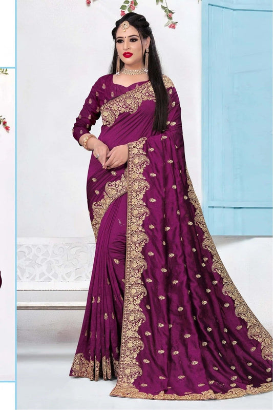 Purple Vichitra Silk Embroidery Saree NCSD10910703
