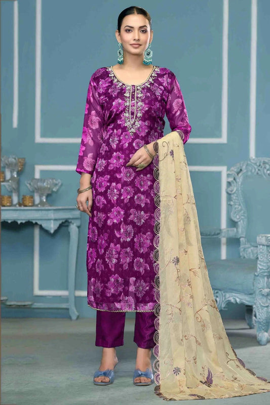 Purple Viscose Banarasi Pant Style Suit NCSM11110716