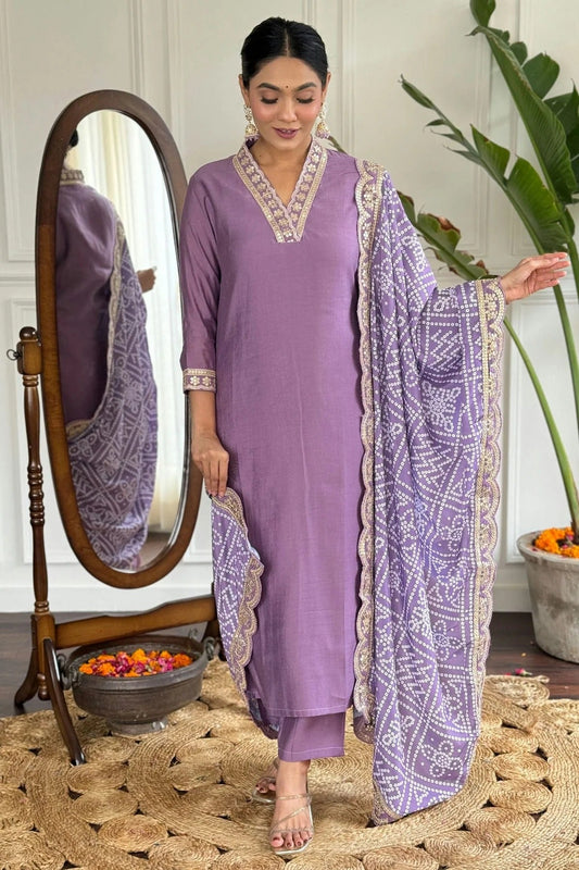 Purple Viscose Chanderi Stitched Salwar Suit NCSS11111922