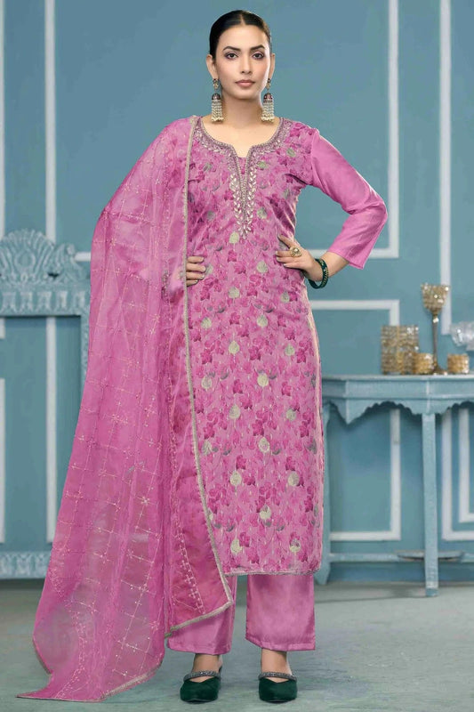 Purple Viscose Organza Pant Style Suit NCSM11110749