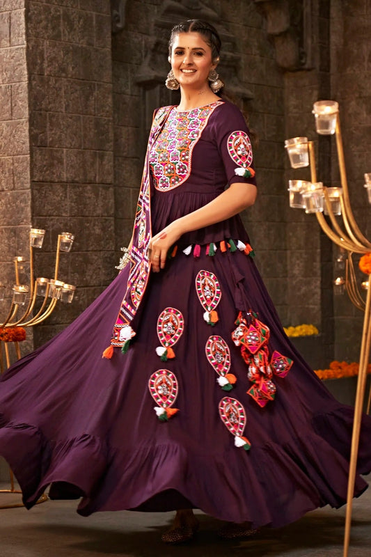 Purple Viscose Rayon Navratri Lehenga  NCLC11510117