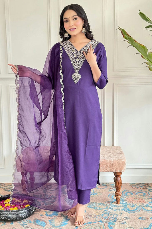 Purple Viscose Rayon Stitched Salwar Suit NCSS11111611
