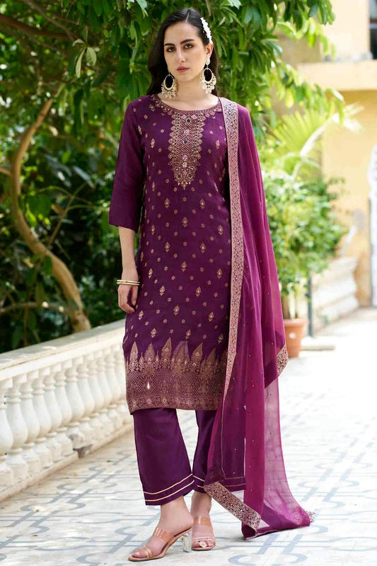 Purple Viscose Rayon Woven Pant Style Suit NCSS11110382