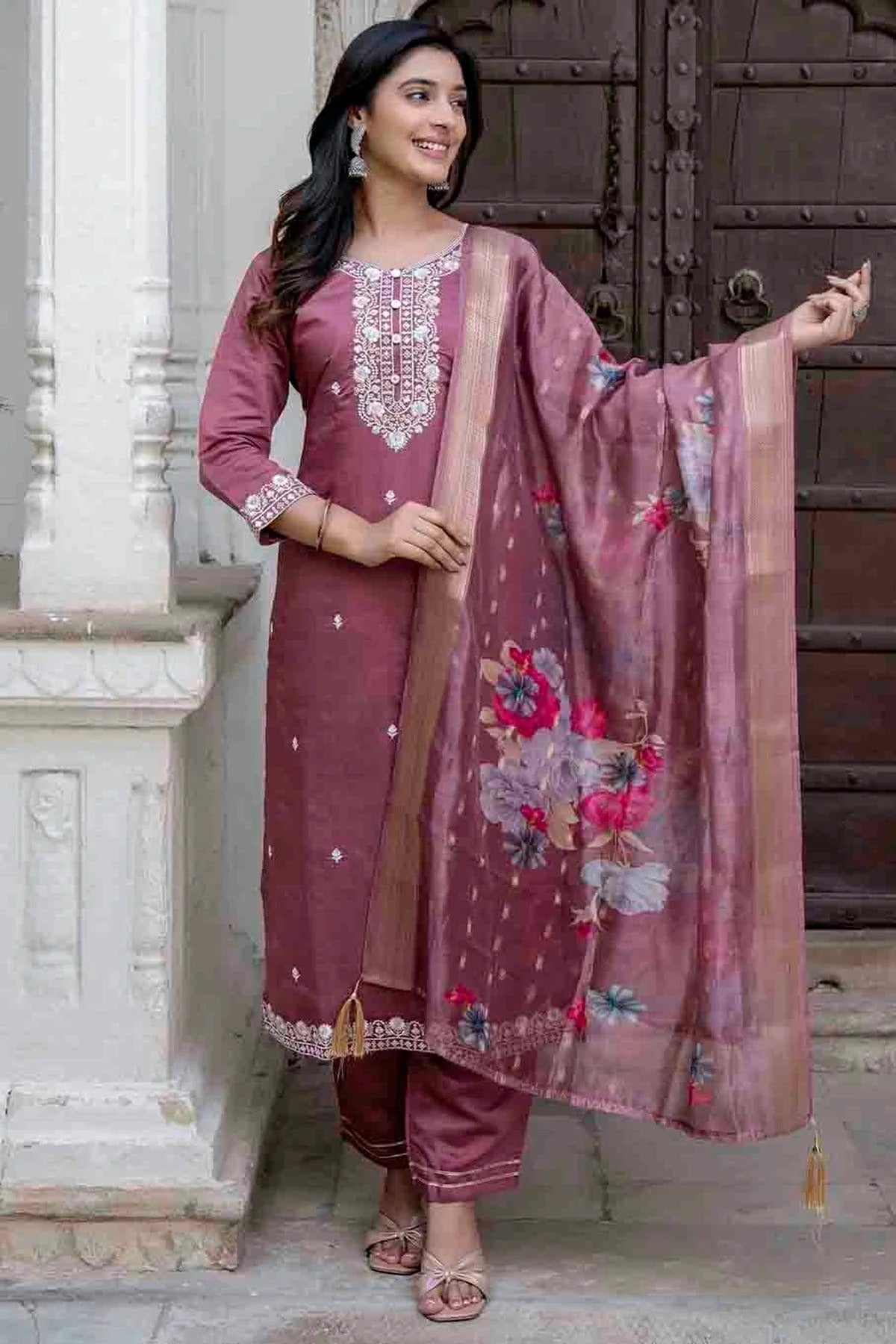 Purple Viscose Roman Silk Stitched Pant Style Suit NCSS11110184