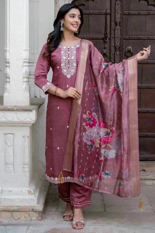Purple Viscose Roman Silk Stitched Pant Style Suit NCSS11110184