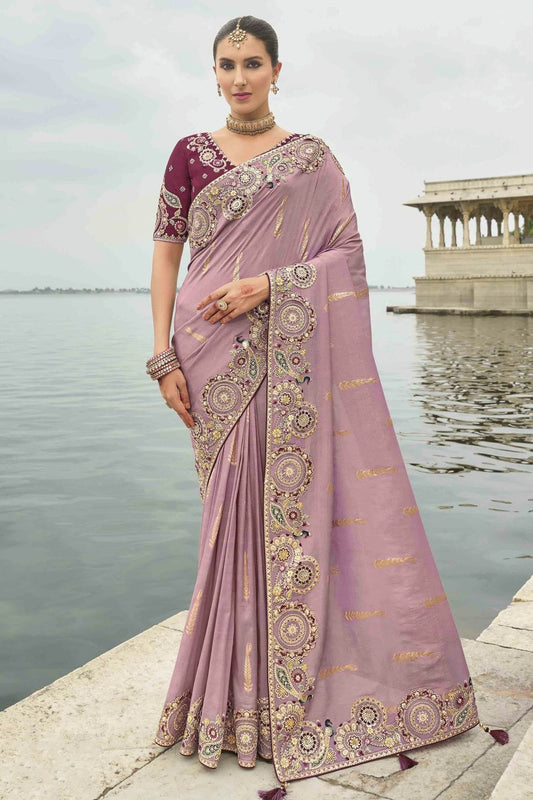 Purple Viscose Tissue Silk Designer Saree NCSD11111138