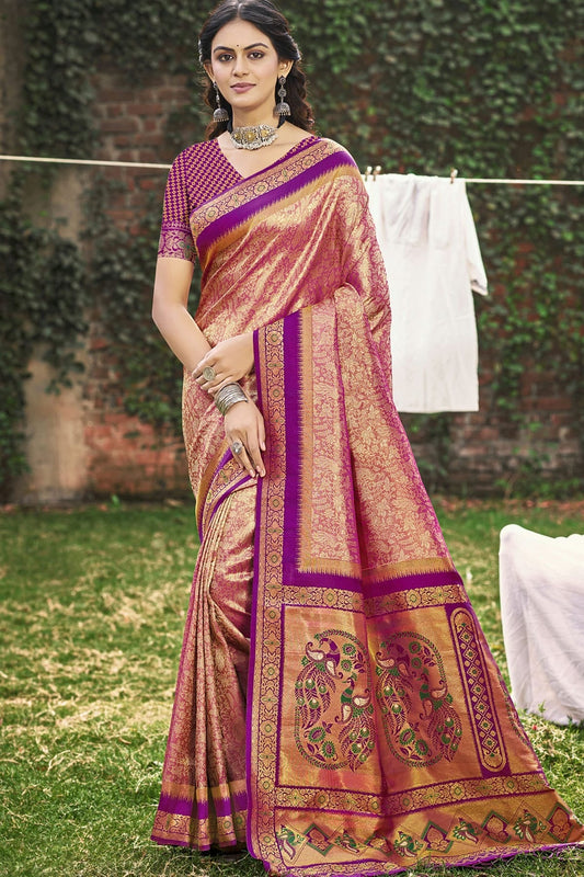 Purple Woven Banarasi Silk Traditional Saree NCSD11010184