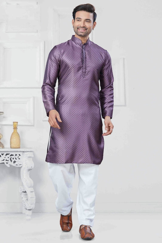 Purple Woven Jacquard Silk Kurta Pajama NCKP11110529