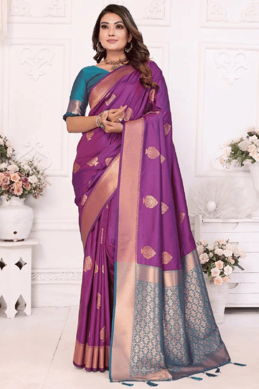 Purple Woven Lichi Soft Silk Traditional Saree NCSD12510118