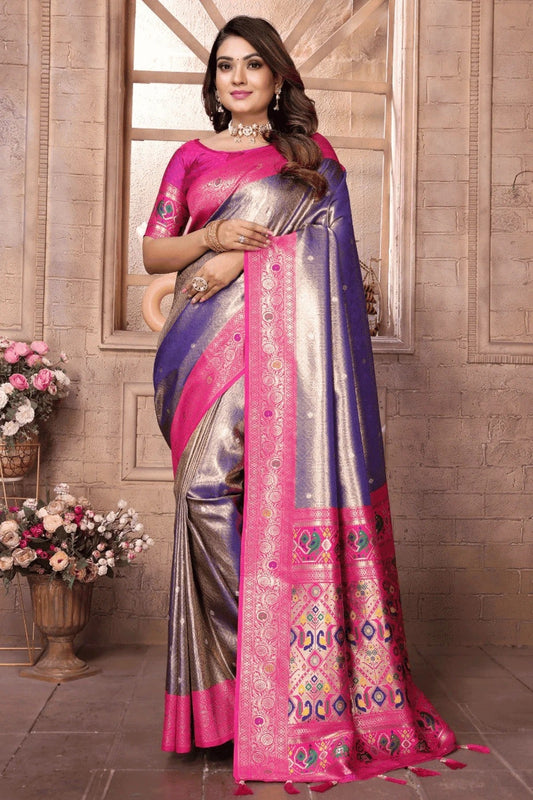 Purple Woven Pure Banarasi Tissue Silk Traditional Saree NCSD12510100