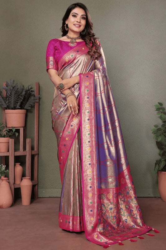 Purple Woven Pure Banarasi Tissue Silk Traditional Saree NCSD12510113