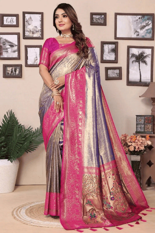 Purple Woven Pure Banarasi Tissue Silk Traditional Saree NCSD12510124