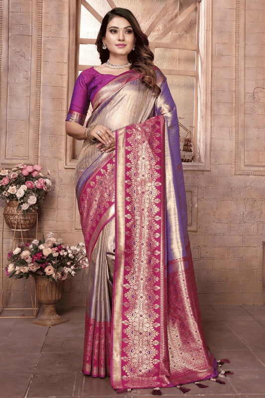 Purple Woven Pure Banarasi Tissue Silk Traditional Saree NCSD12510144