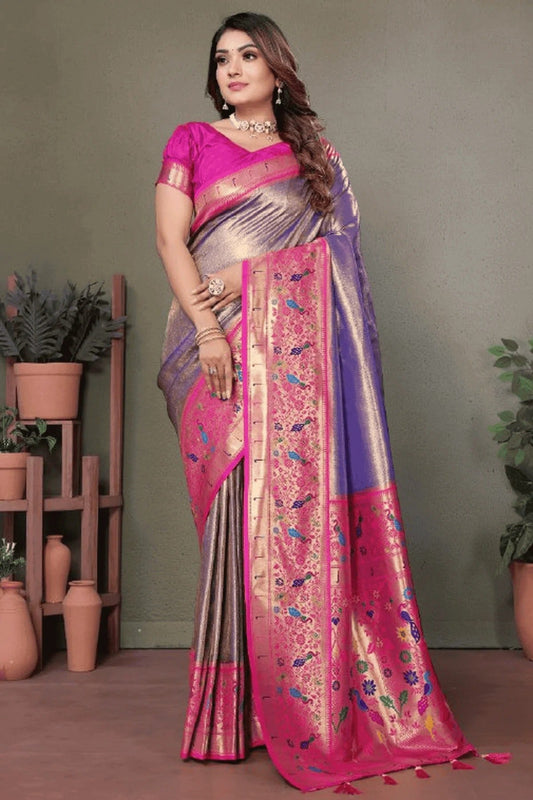 Purple Woven Pure Banarasi Tissue Silk Traditional Saree NCSD12510161