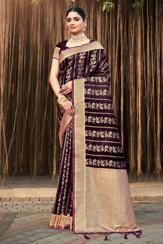 Purple Woven Stain Silk Saree NCSD11010502