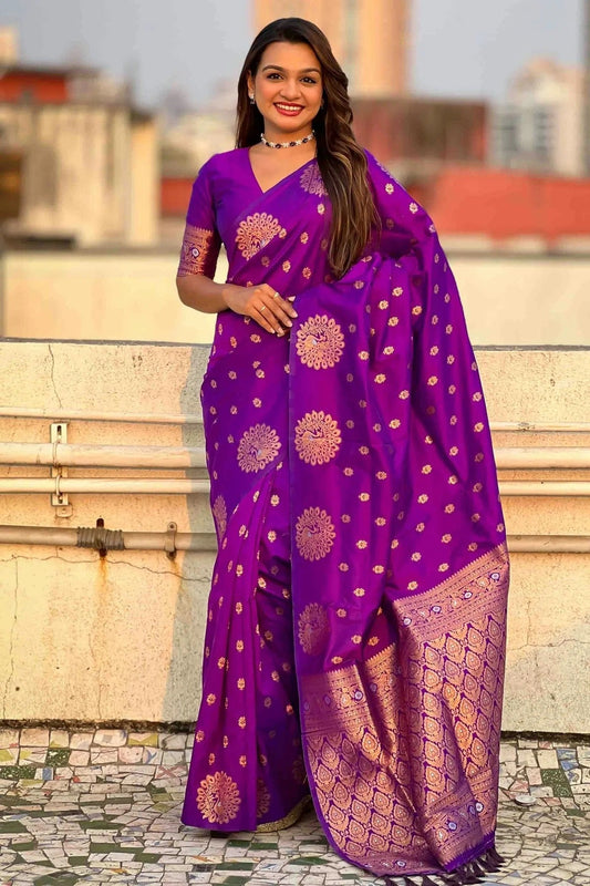 Purple Zari Moonga Silk Traditional Sarees  NCSD11110630