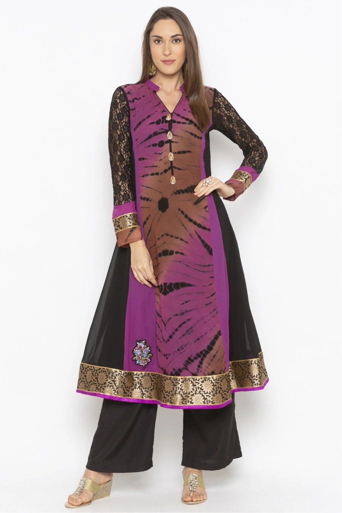 Purple and Black Plus Size Georgette Embroidery Kurta Set NCKR10710207
