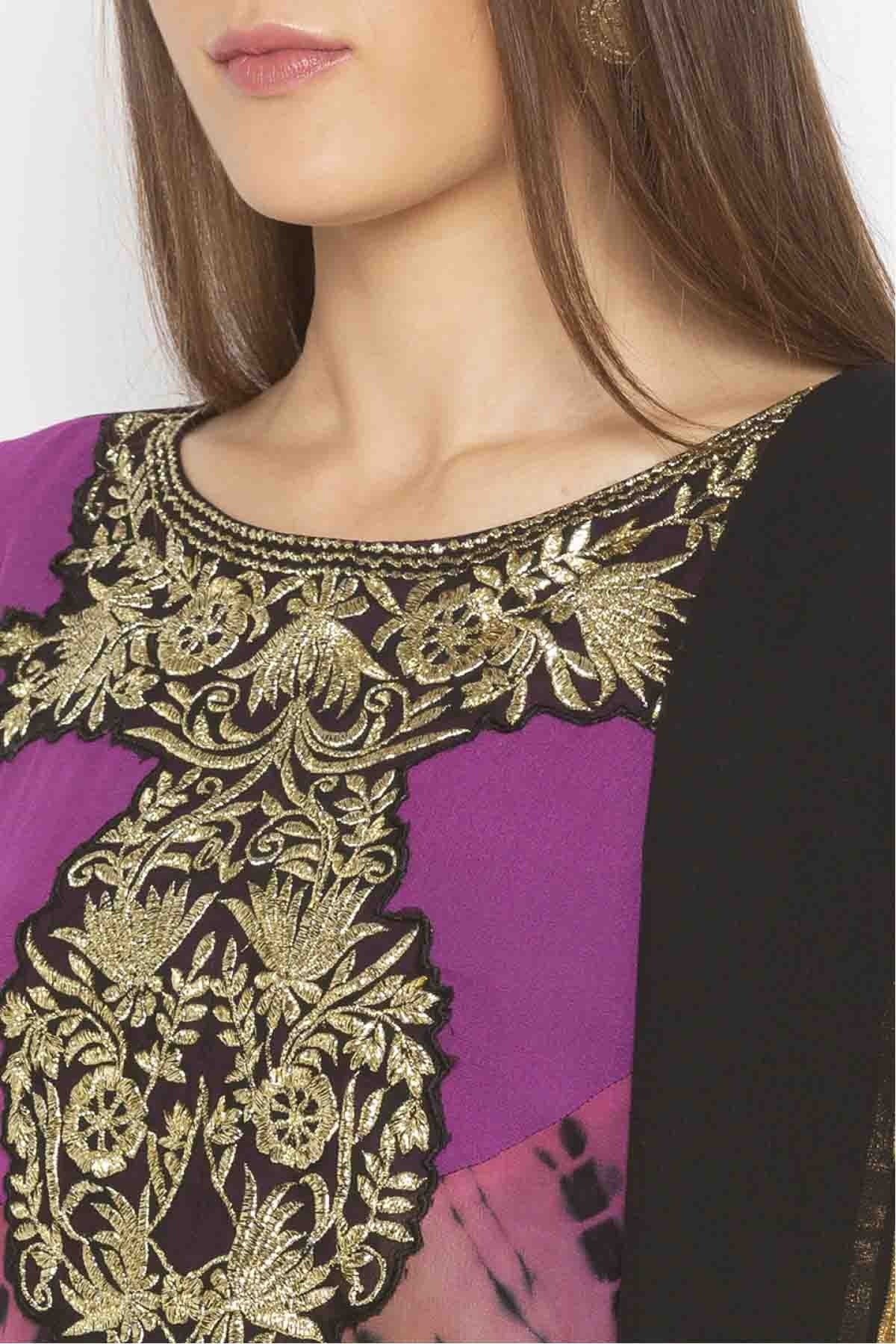Purple and Black Plus Size Georgette Embroidery Palazzo Pant Suit NCSS10710614