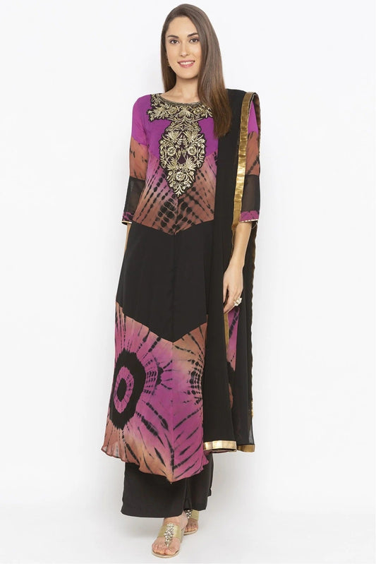 Purple and Black Plus Size Georgette Embroidery Palazzo Pant Suit NCSS10710614