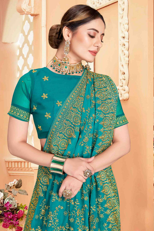 Rama Blue Georgette Designer Saree NCSD10910753