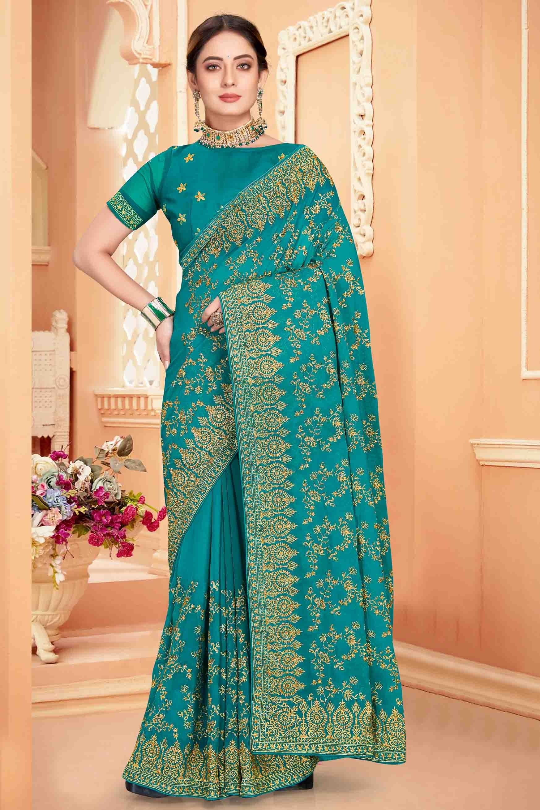 Rama Blue Georgette Designer Saree NCSD10910753