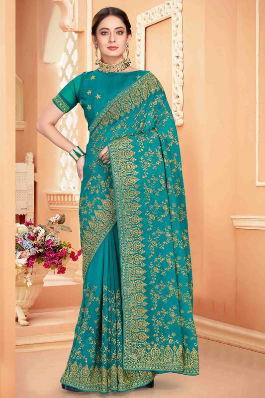 Rama Blue Georgette Designer Saree NCSD10910753