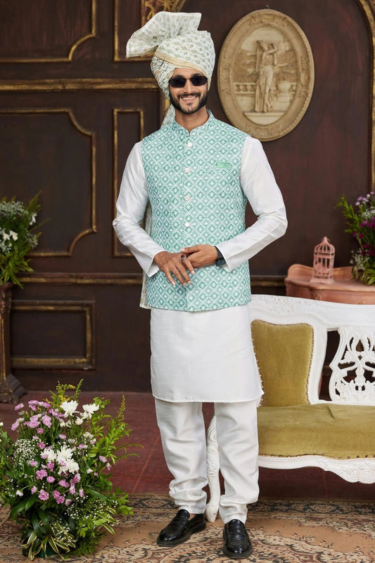 Rama Green Art Silk Kurta PajamaWith Jacket  NCKP12310115
