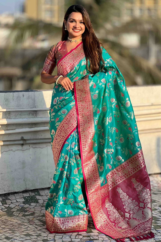Rama Green Banarasi Silk Meenakari Traditional Saree NCSD11110445