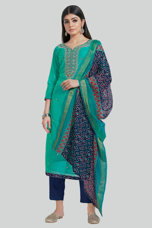Rama Green Chanderi Silk Pant Style Suit NCSM11112386
