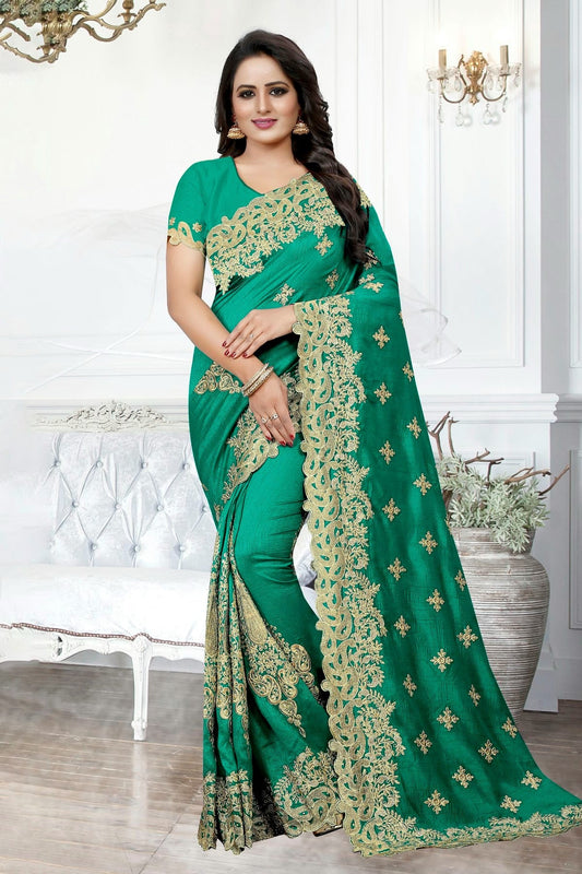 Rama Green Cherry Silk Designer Saree NCLC11210350