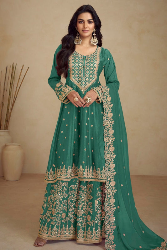 Rama Green Chinon Palazzo Pant Suit NCSM11410397