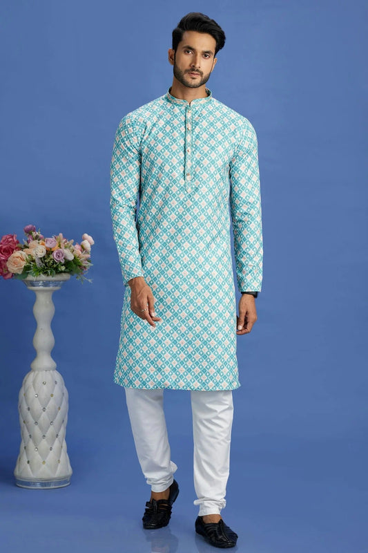 Rama Green Cotton Pintex Kurta Pajama NCKP12310209