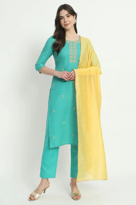 Rama Green Cotton Stitched Salwar Suit NCSS11111919