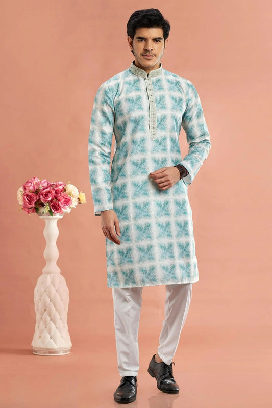 Rama Green Cotton Thread Kurta Pajama NCKP12310199