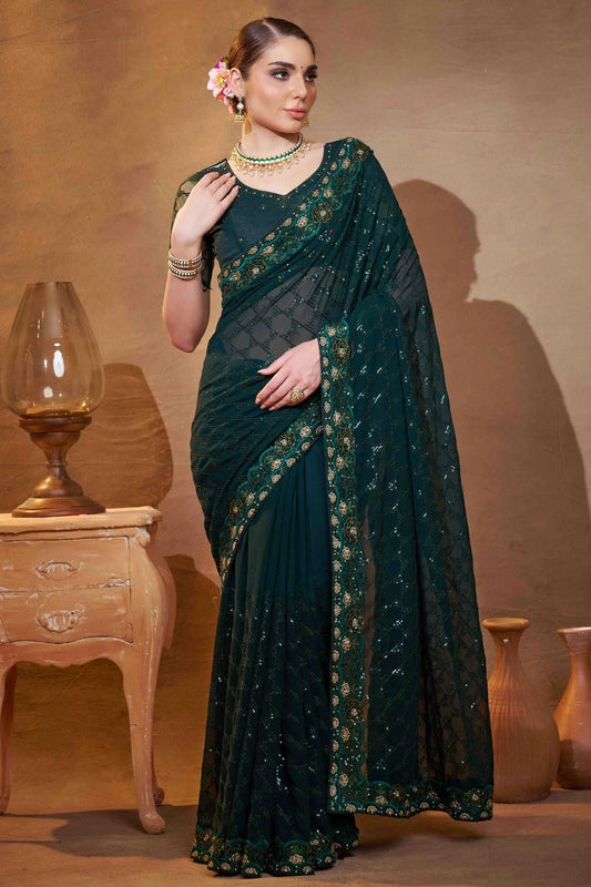 Rama Green Embroidery Georgette Designer Saree NCSD11110624