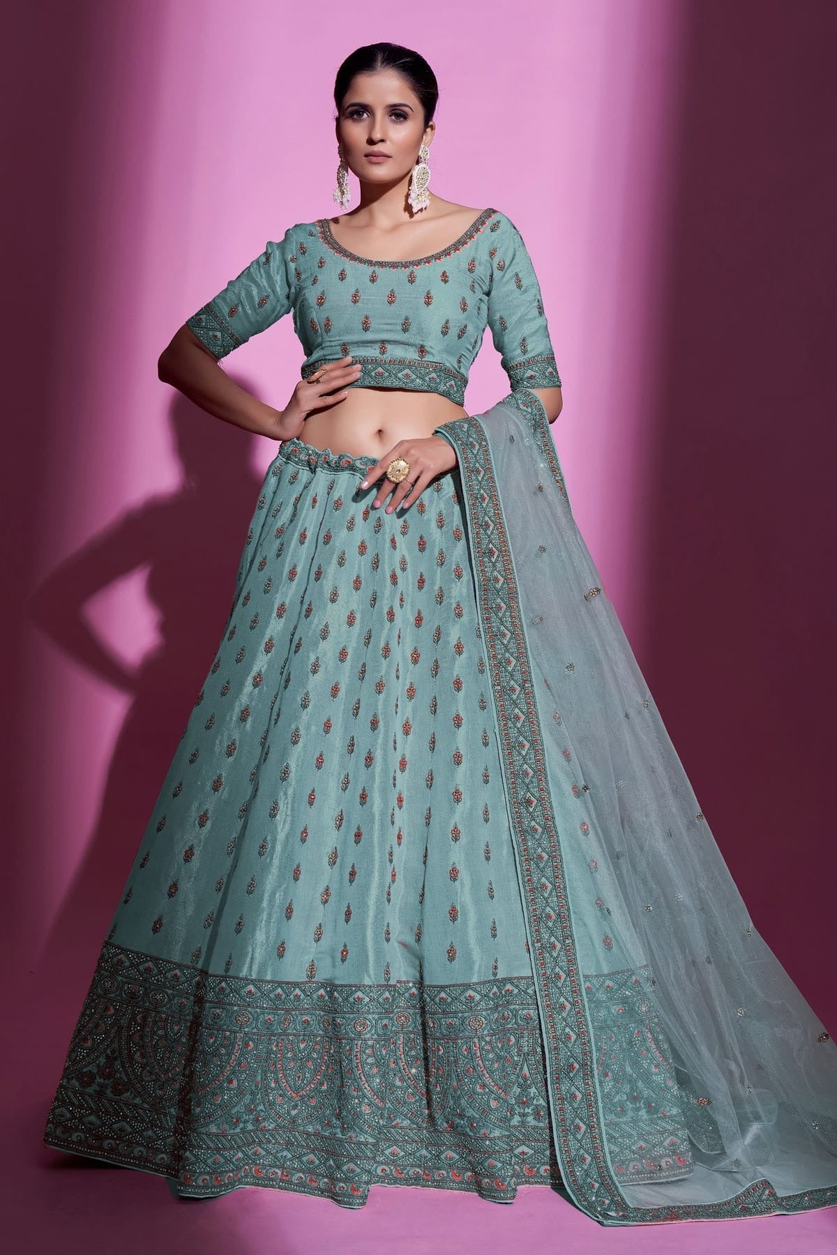 Rama Green Embroidery Gota Silk Lehenga Choli NCLD10810328