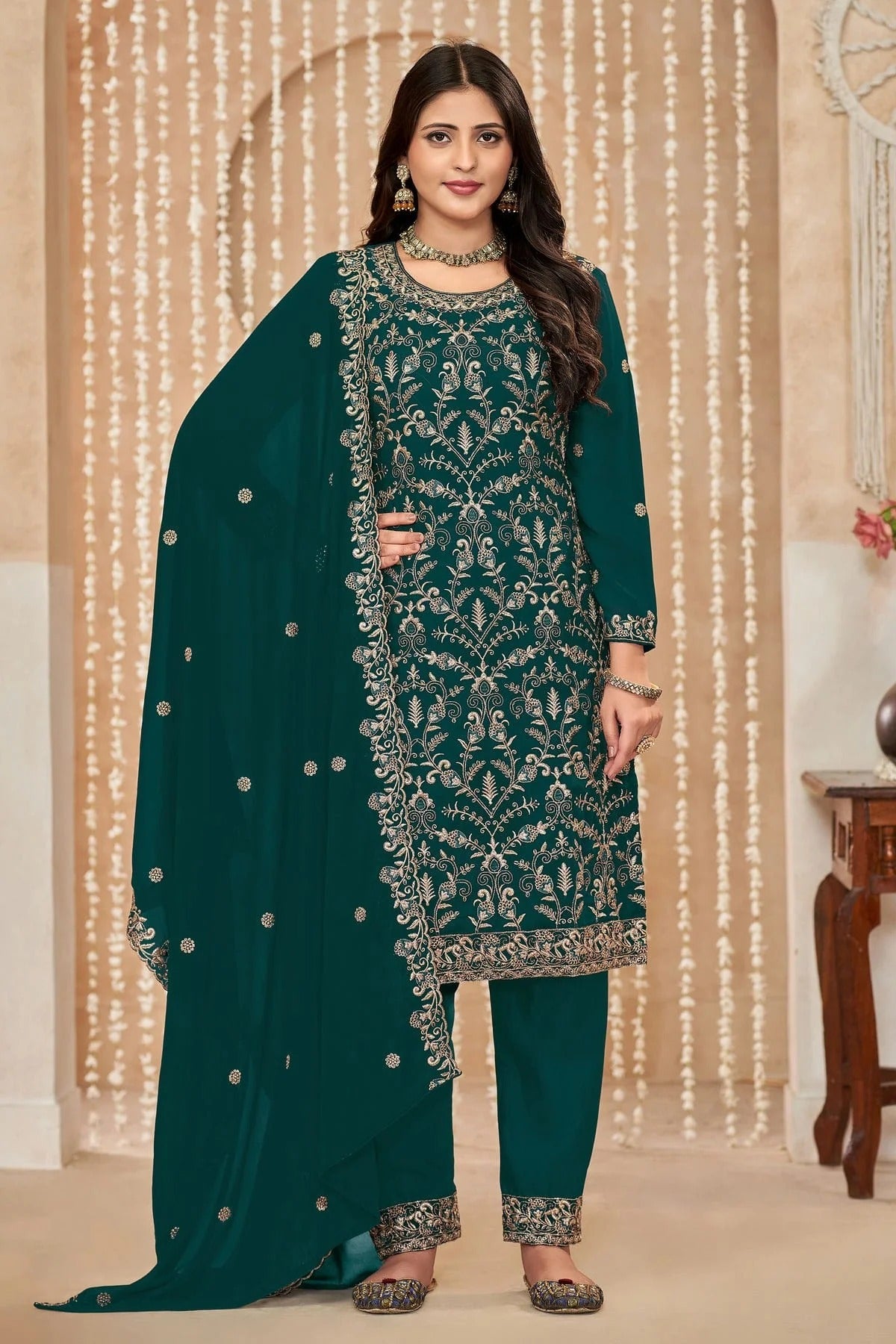 Rama Green Faux Georgette Pant Style Suit NCSM10510197