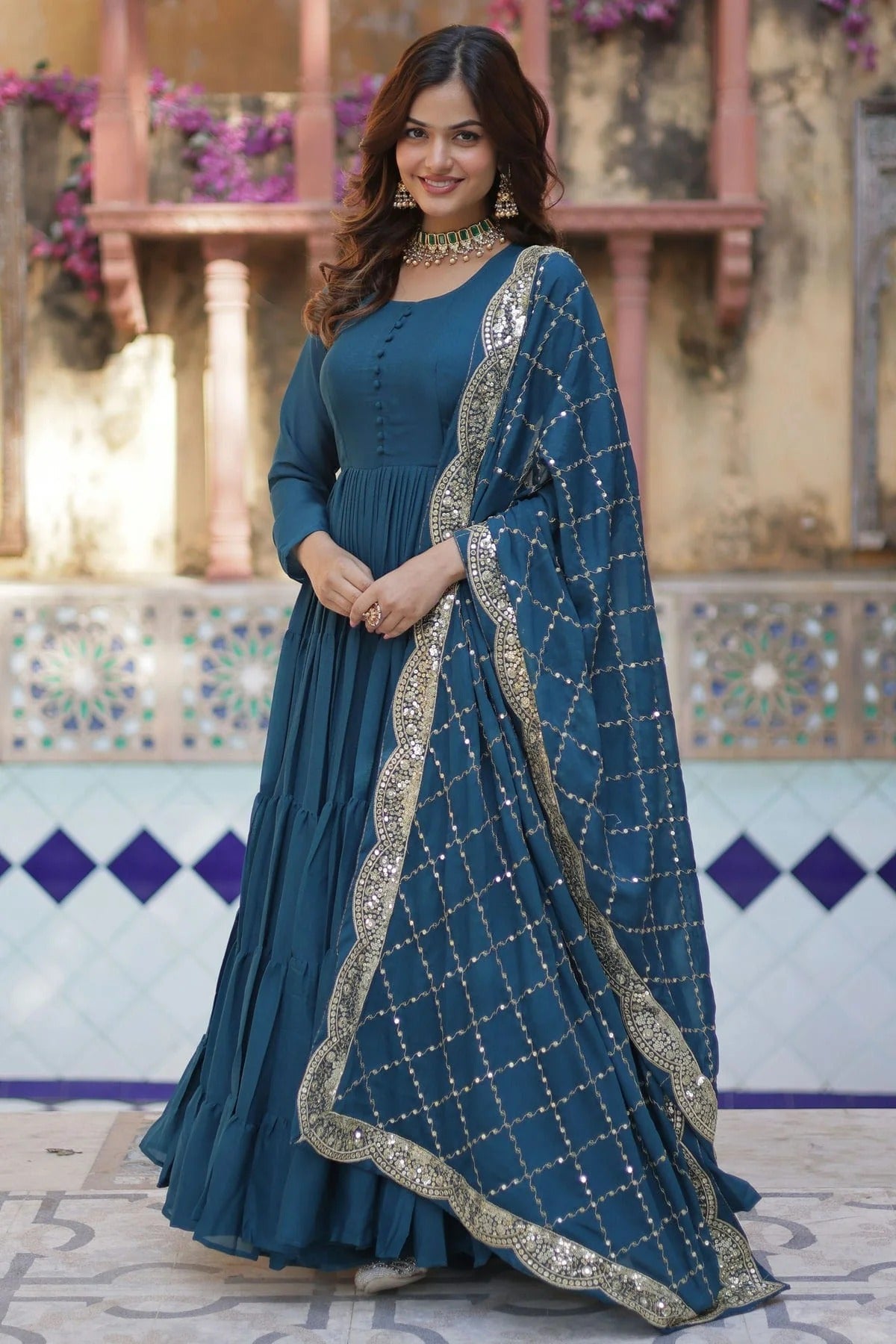 Rama Green Faux Georgette Stitched Gown NCGW11111348