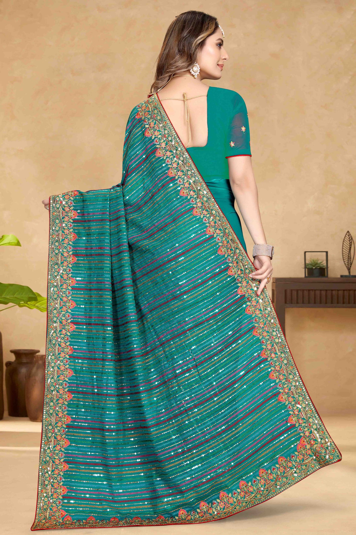 Rama Green Georgette Designer Saree NCSD10910755