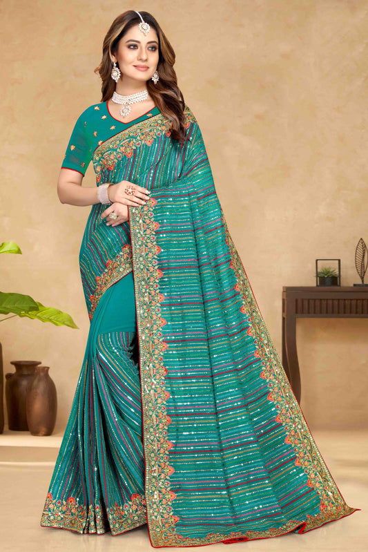 Rama Green Georgette Designer Saree NCSD10910755