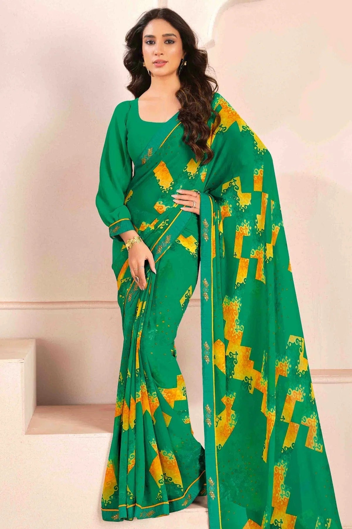 Rama Green Georgette Digital Printed Printed Saree NCSD11110400